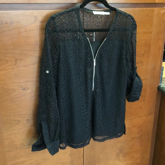 NWOT Calvin Klein Long sleeve lace black blouse - Picture 8 of 8